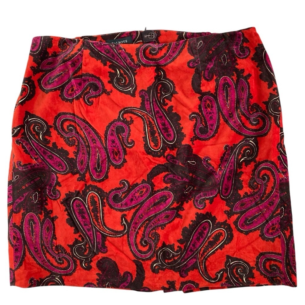 Talbots Burnt Orange Red Wine Velvet Paisley Pencil Skirt Lined (Size 20WP)